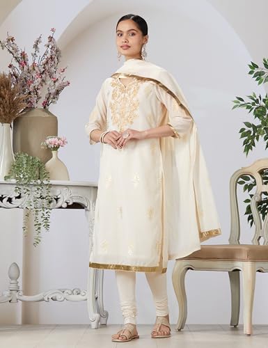 Image of BIBA Women Poly Chanderi Straight Printed Suit Set