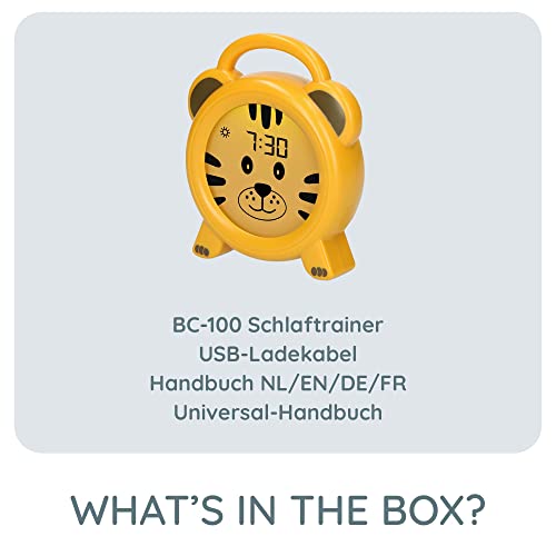 Alecto BC100TIGER - Pädagogischer Wecker Kinder - Schlaftrainer & Nachtlicht Kinder - Lernen von Schlafen und Aufwachen mit LED Kinderwecker - Gelb