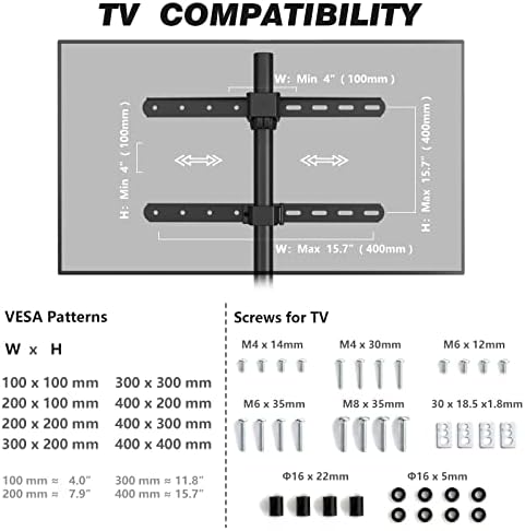 RFIVER TV Floor Stand for 32-65 Inch LED LCD OLED Flat Curved TVs with ± 25 Degree Swivel, Height Adjustable Corner TV Stand up to 40kgs, Cable Management Easy Assembly Max VESA 400x400 Black