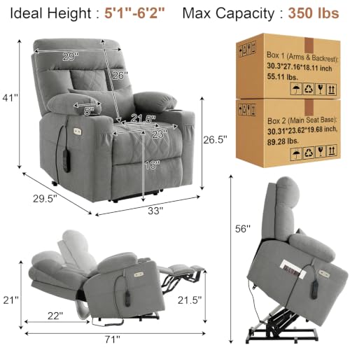 Image of Tri-Motor Power Lift Recliner Chair for Elderly, Lay Flat Lift Chair,Greige