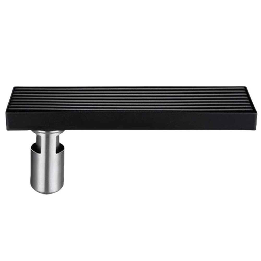 Matowy czarny odpływ liniowy ze stali nierdzewnej 304 20-80 cm, prostokątny odpływ podłogowy do łazienki, wzór w paski, 60 cm i 20 cm dostępne opcje boczne