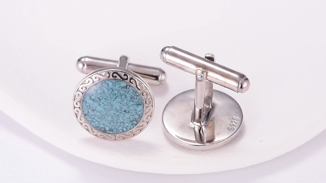 Mancuernillas de plata 925 con turquesa para hombre miniatura 7