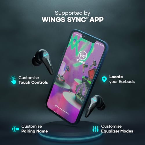 Image of Wings Phantom 320 Gaming in Ear Earbuds Earbuds with Bluetooth 5.3, Best Gaming Earphones with Gaming Mode 40ms Latency, Earpods Sync App Support, New Earbuds with Gaming Inspired Design