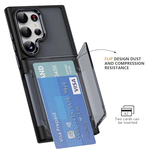 Image of KARWAN Shockproof Translucent Cardholder Back Case Cover Compatible with Samsung Galaxy S25 Ultra Hybrid with Strong Minimalist Design (Black)