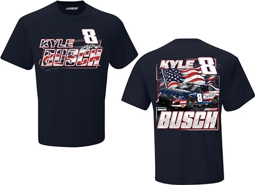 Checkered Flag Sports Kyle Busch #8 NASCAR 2024 Patriotic Cheddar's Pit Road Patriotic 2 Sided Navy T-Shirt (US, Alpha, XX-Large, Regular, Regular, Navy)