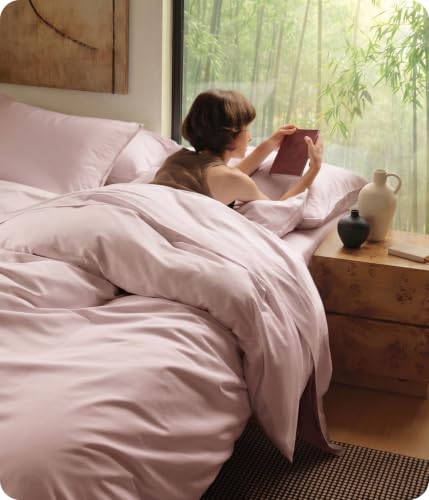 Image of Bedsure Cooling Duvet Cover King Size, Cotton & Viscose Derived from Bamboo Duvet Cover Set, PureWoven Ultra-Soft, Breathable & Lightweight Home Bedding for All Seasons (Petal Pink,104 inchx90 inch)
