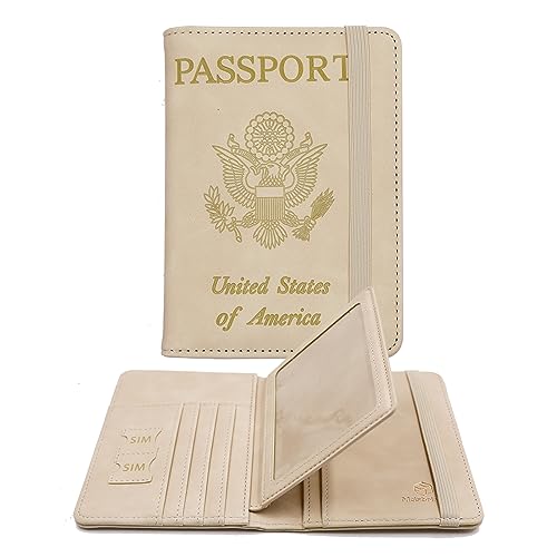 Image of Melsbrinna Rfid Passport Holder for Travel women /Men, Cute Passport Wallet Rfid Blocking Card Slots, Rfid Passport Cover /CaseTravel Wallet, Passport Book Holder (1, Beige)