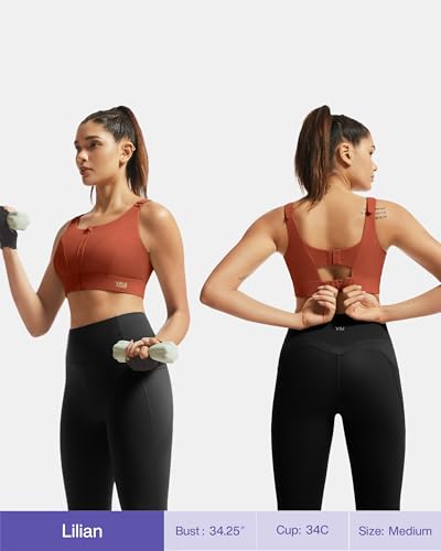 Image of Adjustable High Impact Sports Bras for Women Zip Front Full Coverage and Lift Padded Compression Tops