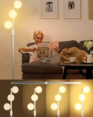 Lightdot Dimmable (Brightness Adjustable) Globe Floor Lamp, White Pole Standing Lamps with 3PCS 3000K G9 Bulbs, Mid Century Modern Floor Lamp for Living Room