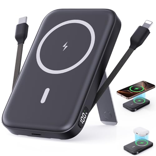 VTIAEK 2025 Latest Portable Charger, 16800mAh Magnetic Wireless Power Bank with 2 Built in Cables, LED Display Battery Pack Travel Essentials for iPhone 16/15/14/13/12/Pro/Mini/Pro Max Andriod