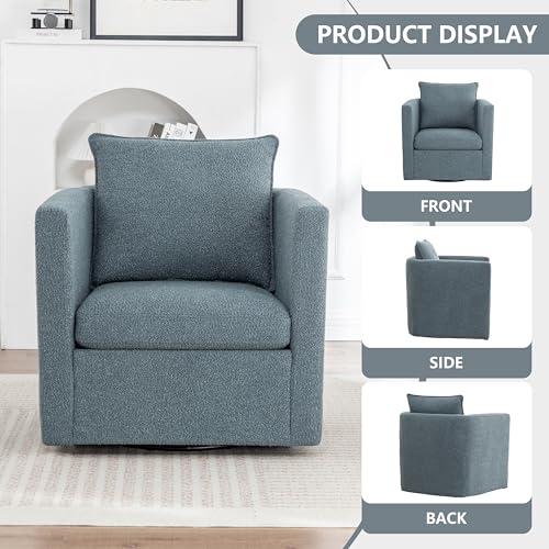 Sillón giratorio moderno azul con cojín mullido miniatura 4