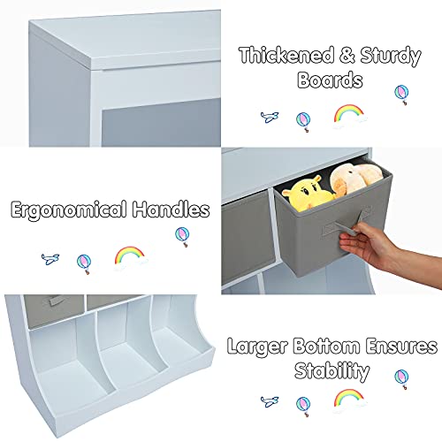 Kinfant 3-Tier Kids Toy Storage Organizer Cabinet And Bookcase With 3 Removable Drawers/Baskets, Freestanding Combo Bin For Children Bedroom Decor #TOP2