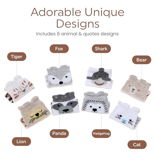 infancie Organic Cotton 8 Pair Baby Socks 0–6 Months - Newborn Socks with Gripper - Safe Walking Non-Slip Sole, Perfect Baby Gift and Registry - Baby Socks for Boys and Girls, Newborn Essentials