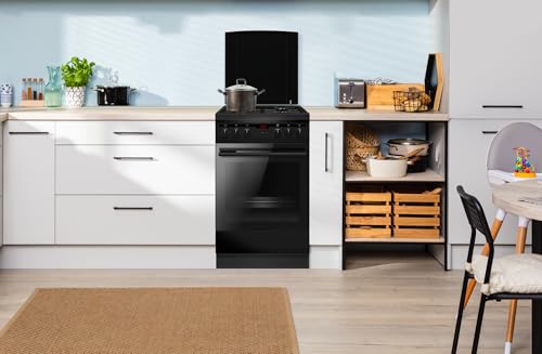 Amica Standherd 50 cm 65 L Gaskochfeld Schwarz Matt SHEG 904 000 SM | 11 Backofenfunktionen, Heißluft, SensorControl Timer, Gusseisen-Topfträger, Pizzastufe, Geschirrwagen, CoolDoor3 – Bild 3