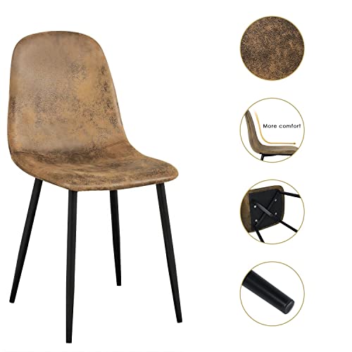 Homy Casa Dining Chairs Set Of 4, Modern Mid-Century Style Dining Room Side Chairs Accent Chairs With Black Metal Legs Comfortable For Kitchen Lounge Farmhouse, Rustic Brown, 4Pcs #TOP4