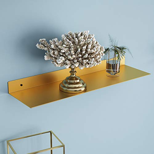 Home Composer 12 Inch Metal Floating Shelves For Wall, Industrial Modern Steel Wall Shelves For Living Room, Bathroom, Kitchen And Office [11.8” X 5.5” Gold] #TOP3