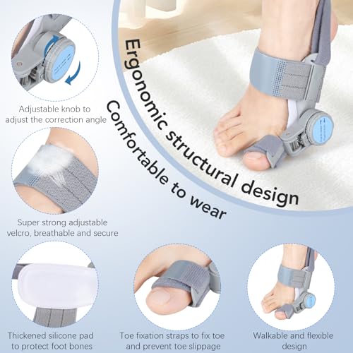 VEVARUN Bunion Corrector for Women Men: Big Toe Straightener Bunion Fix with Adjustable Knob-Orthopedic Bunions Splint Brace Toe Alignment Correction for Hallux Valgus Pain Relief Day/Night 1PCS (Grey)
