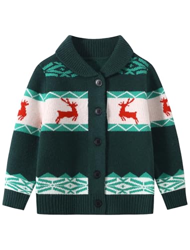 Kids Boys Girls Christmas Cardigans Ugly Xmas Sweaters Reindeer Snowflake Shawl Collar Knitted Cardigan Sweater