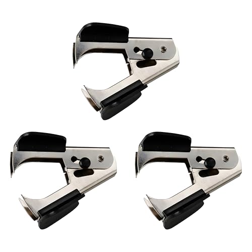 SOMCO - Pack of 3 - Staple Remover with Lock Mechanism Lightweight Black Grip Staples Pull Steel Jaw Binding Supplies Removal Ideal School & Office Tool (3)