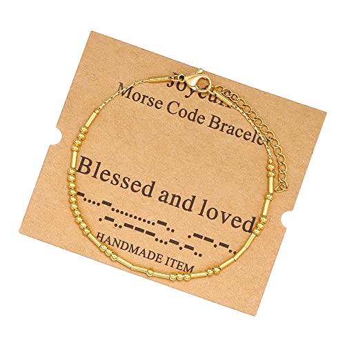 Image of JoycuFF Inspirational Morse Code Bracelets for Women Silver Beads Jewelry Encouragement Mantra Gifts for Her