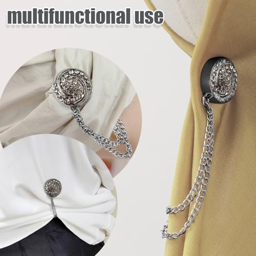 Image of Magnetic Clips with Chain Hijab Magnets for Pant Hem Leg & Sleeve Adjuster Hijab Scarf for Women for Clothing Accessories with Rhinestone Embellishments