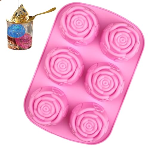 Shurzzesj Rose Mold Silicone,Fondant Silicone Rose Mold for Candy - Easy Release, 6 Cavity Ice Block Tray for Cocktails Juice Whiskey Jelly Chocolate