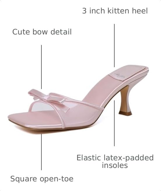 Image of Mostrin Kitten Heels for Women Round Toe Heels With Bow Vintage Mules Sexy Slip on Stiletto Backless Sandals for Party Daily
