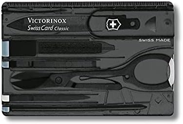 Victorinox Swiss Card, Swiss Made Pocket Tool, Credit Card Size, 10 Functions, Pen, Scissors, Black Transparent, 82 mm