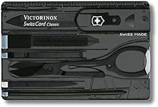 Victorinox Swiss Card, Swiss Made Pocket Tool, Credit Card Size, 10 Functions, Pen, Scissors, Black Transparent, 82 mm