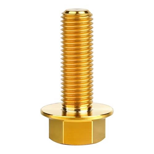 Image of Ti Screws M10 x 20 25 30 35 40 45 50 55 60 65 70 75 80 90 100mm 1.25 Pitch Titanium Flange Hex Bolt Pack of 4 (Gold, M10x35mm)