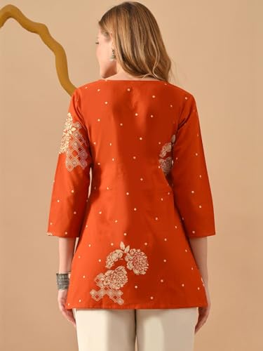 Image of RAINDROP Women's Printed Short Kurti for Girls | Regular Wear Flared Tunic Top | Stylish & Comfortable Rayon Kurti |Short Kurti Top