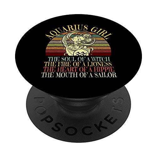Aquarius Girl January & February Birthday Funny Gift Women PopSockets PopGrip: Agarre intercambiable para Teléfonos y Tabletas