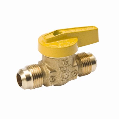 ProLine 116-502 Gas Ball Valve with yellow lever handle and flare connections.