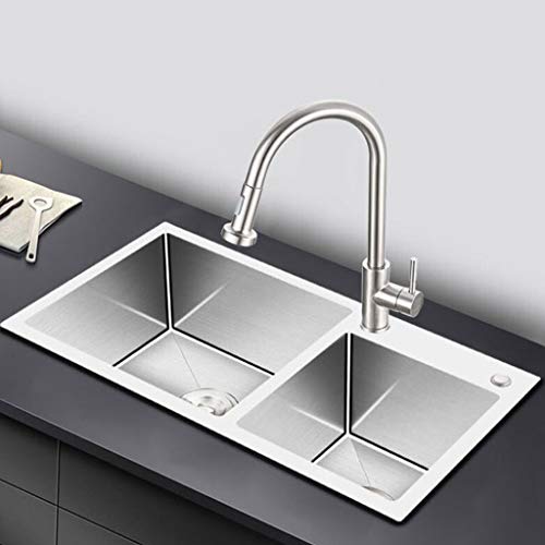 Edelstahl-Handwaschbecken Zwei-Rillen-Unterbau Verdickungsbecken Geschirr spülen Küche Doppelschüssel Unterbau Küchenspülen 0725