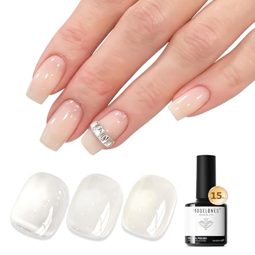 Image of modelones White Gel Nail Polish Beige Cream Milky Jelly Translucent Gel Polish Neutral Sheer Nails Soak Off LED Nail Lamp Manicure Salon Gift 15 ML