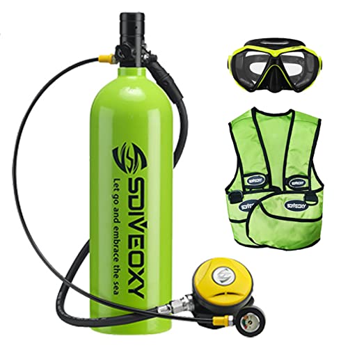 El equipo de tanque de buceo de 2L proporciona 40 minutos de respiración, tanque de oxígeno de buceo portátil con mochila y gafas de buceo, material resistente a la presión y la corrosión ( Color : Gr
