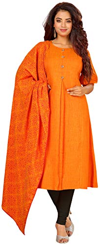 Image of CEE 18 Women's Cotton Rayon A-Line Maternity Feeding Kurti with Nursing Dupatta (9695 44 Orange XX-Large)
