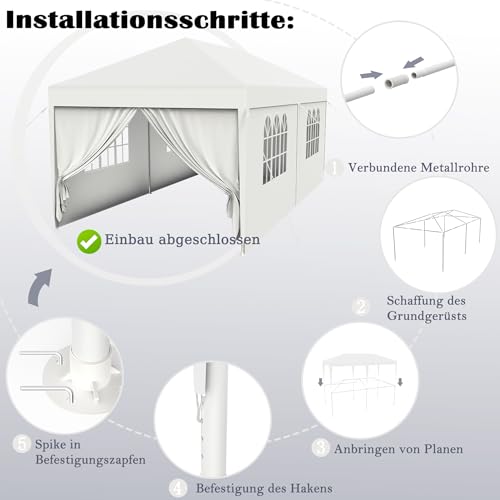 Aufun Pavillon Partyzelt 3x6 m Wasserdicht Festzelt Bierzelt Gartenzelt Outdoor Gartenpavillon UV Schutz mit 6 abnehmbaren Seitenwänden & Dach Winterfest Camping Zelt- Weiß – Bild 5