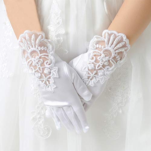 Flower Girl Gloves Lace Bead Short White Princess Gloves for Wedding2