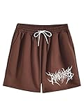 OYOANGLE Men's Graphic Drawstring Shorts Athletic Sport Gym Workout Shorts Brown M