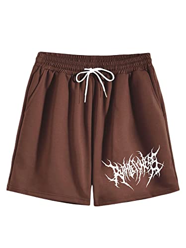 OYOANGLE Men's Graphic Drawstring Shorts Athletic Sport Gym Workout Shorts Brown M