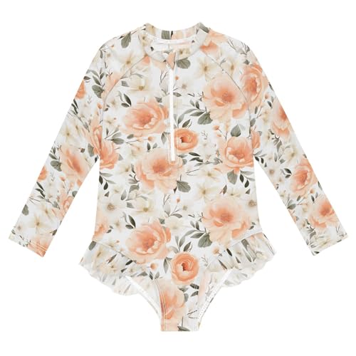 Peach Bloom Flower Floral Girls Long Sleeve Swimsuit UPF 50+ Rashguard Swimwear One Piece Bathing Suit 21217288