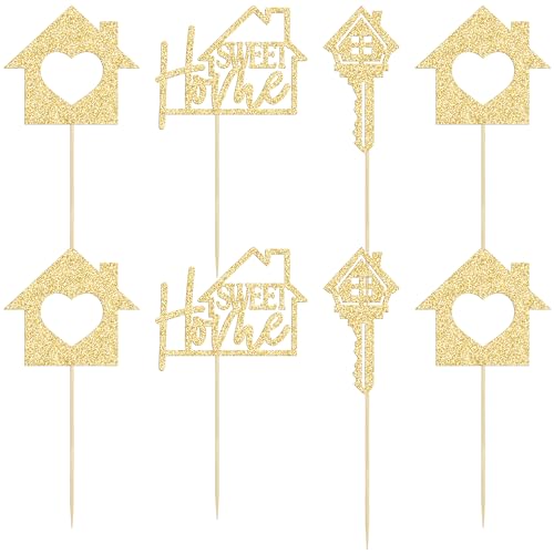 Gyufise 24PCS Sweet Home Cupcake Toppers Gold Glitter Key Housewarming Cupcake Picks New Home Theme Party Cake Decorations Supplies - Image 8