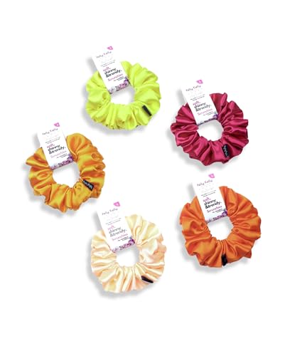Image of Satin Scrunchies Hair Bands for Women | No-Damage Elastic Hair Ties for Ponytails & Buns | Fluffy & Stylish Rubber Bands | Large Size | Pack of 5