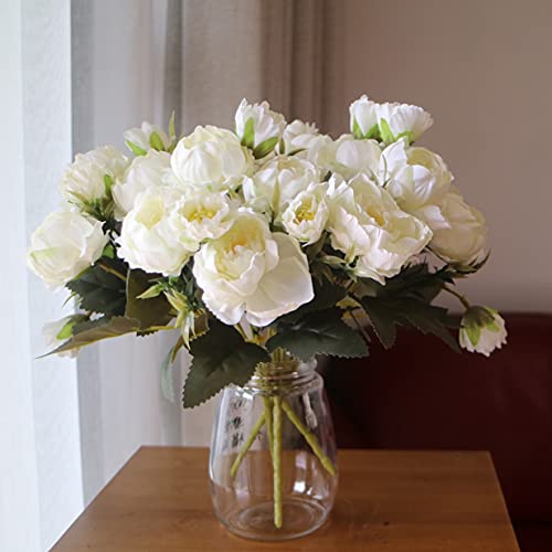 f5 - Lote de 4 Paquetes de peonías Artificiales de Seda, Ramos de Boda, Fiestas, Ramos de Novia, Accesorios para el hogar, 5 Tenedores Cada uno, 5 Cabezas de Flores (Blanco lechoso)