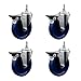 Solid Polyurethane Swivel Threaded Stem Caster Set of 4 w/5" x 1.25" Blue Wheels and 12MM Stems - Includes 4 with Posi Lock Brakes - 1200 lbs Total Capacity - Service Caster Brand