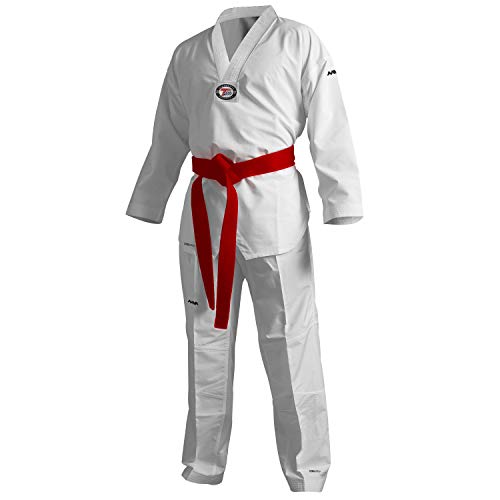 AAMA Taekwondo Fighter II Ultralight 100% Polyester Uniform - White V-Neck - 170 (4)