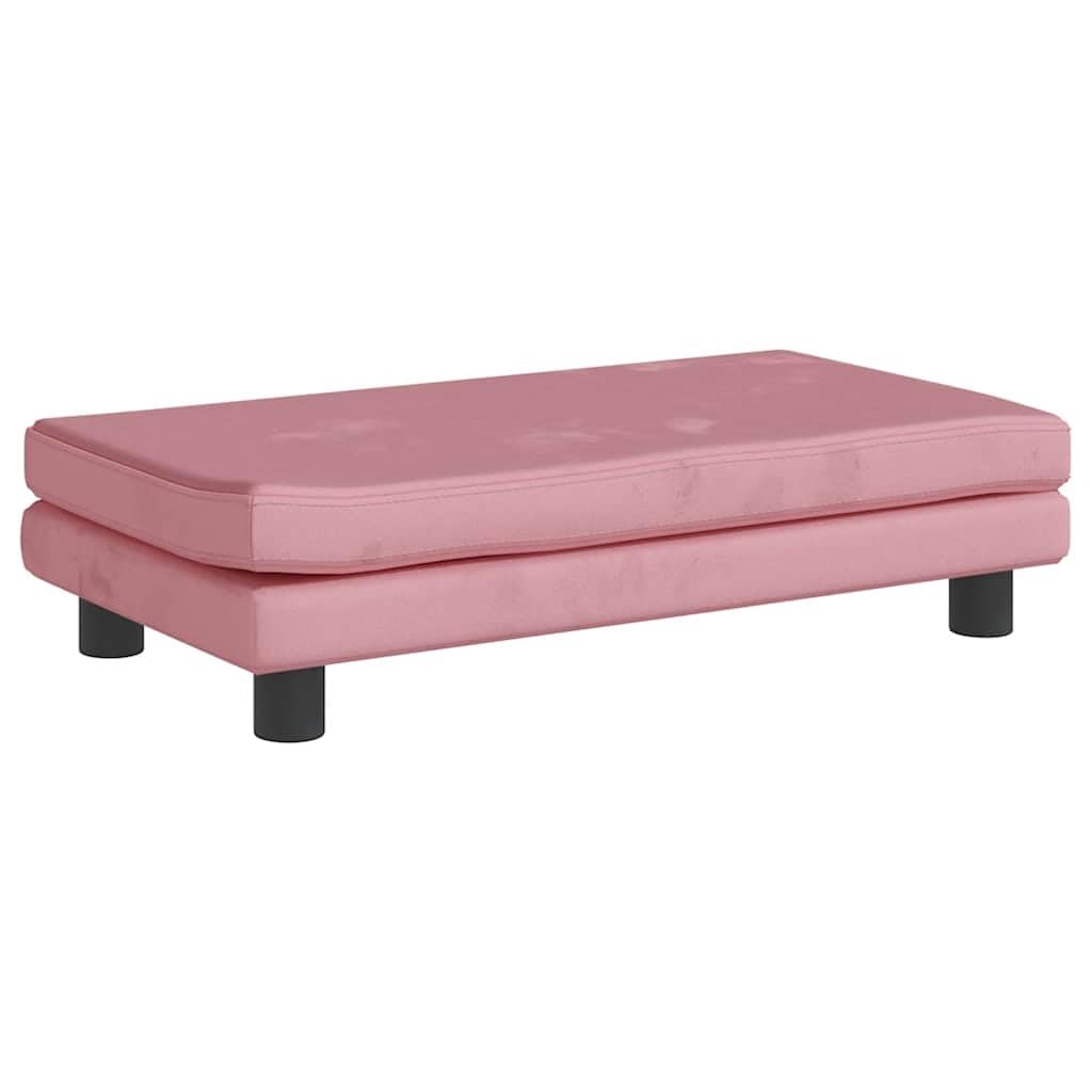 Divano per bambini con sgabello, rosa, in velluto, 100 x 50 x 30 cm, con struttura in legno di pino massiccio e imbottitura in morbida schiuma, per la cameretta dei bambini, ideale per la
