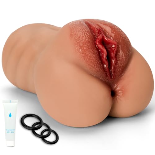 2 in 1 Realistischer Masturbator mit 3 Penisringe Taschenmuschi Groß Silikon Masturbieren Sex Spielzeug 5D Klitoris Anal Vagina Doppelkanal Pocket Pussy Erotik Sexspielzeug für die Männer Solo Sex Toy