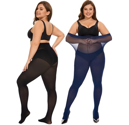 Image of DUCMODA Plus Size Tights for Women, Ultra Soft Solid Color Semi-Opaque Pantyhose, Nylon High Waist Stockings 1X 2X 3X 4X